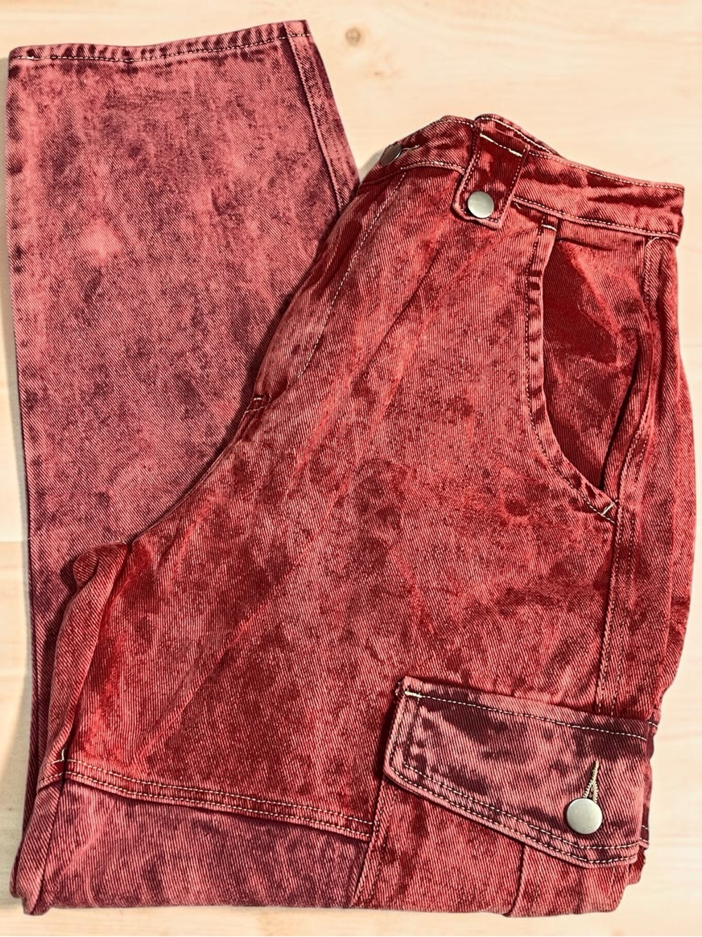 New Women’s Large POL red denim cargo baggy jeans